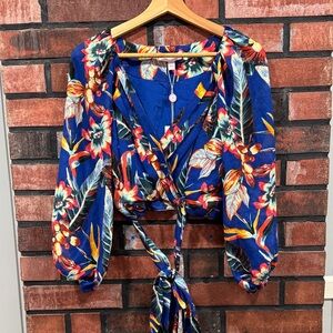 Red Carter Floral Wrap Top - Blue